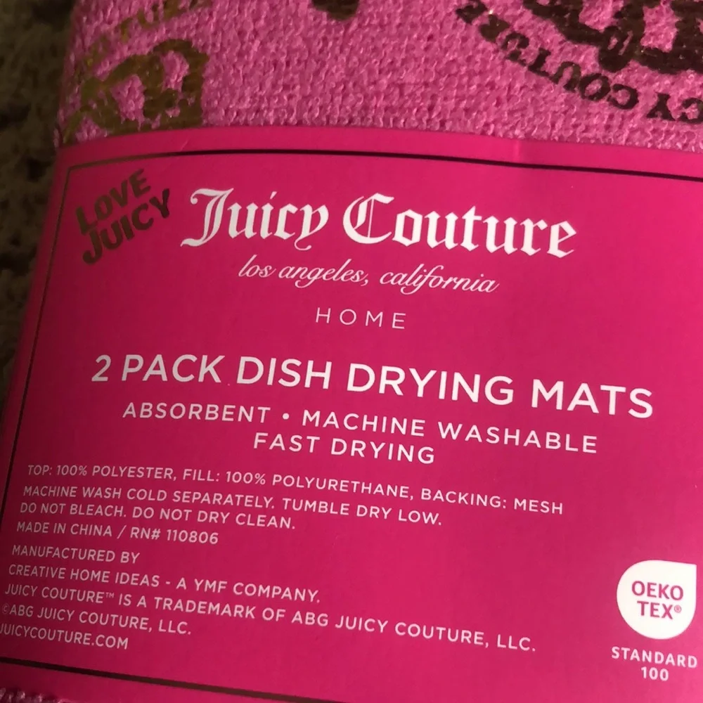 Juicy Couture Pink Dish Drying Mats with Gold Accents - Pack of 2